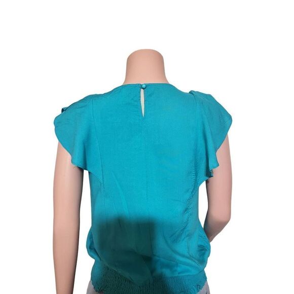 Col story  crew neck teal short tulip sleeve with elastic hem top size M - Picture 5 of 9